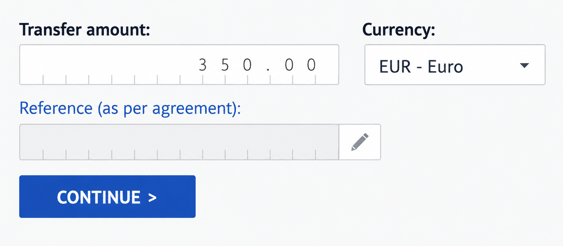 Example of entering an amount in euro