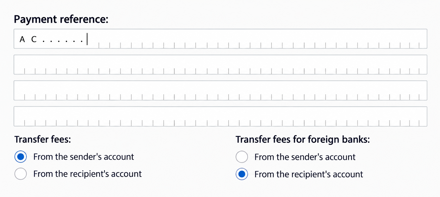 Example of entering a payment reference
